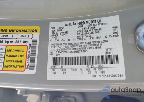 2024 Ford Bronco Sport Big Bend z USA, uszkodzony, nr VIN 3FMCR9B65RRE77203